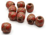 10 17mm Leaf and Vine Pattern Beads Red Wood Barrel Beads Jewelry Making Beading and Macrame Supplies Large Hole Lightweight Beads