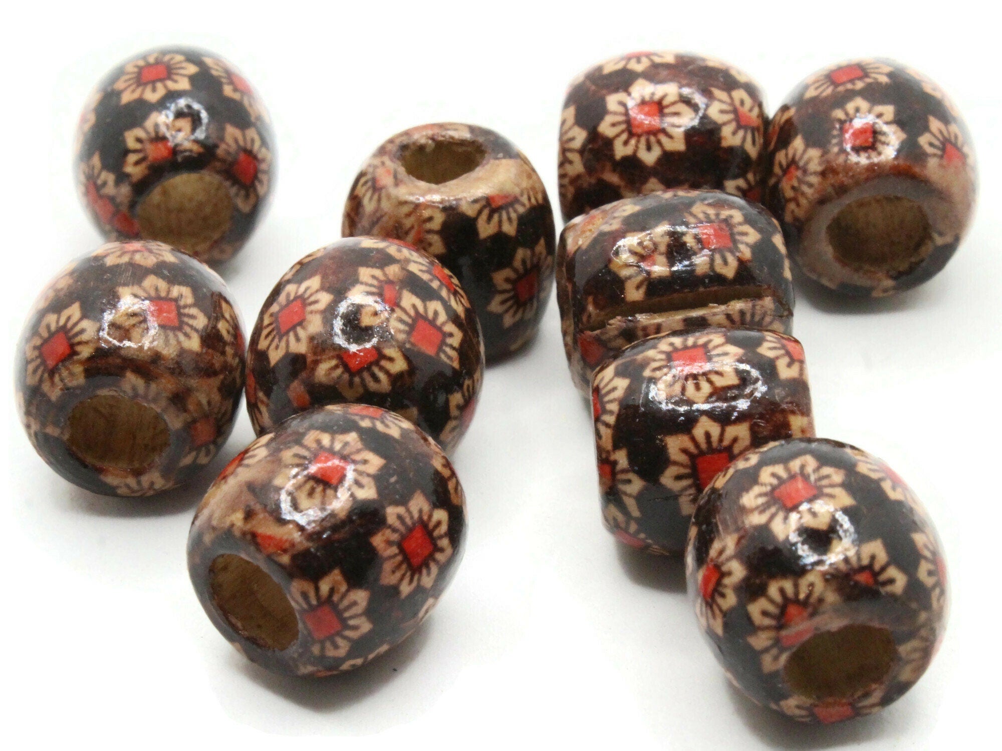 10 17mm Sun Flower Pattern Black Wood Barrel Beads by Smileyboy Beads | Michaels