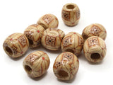10 17mm Square Pattern Beads Beige Wood Barrel Beads Jewelry Making Beading and Macrame Supplies Large Hole Lightweight Beads