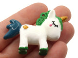 2 32mm Green and White Unicorn Charms Resin Pendants Miniature Cute Charms Jewelry Making Beading Supplies kitsch charms Smileyboy