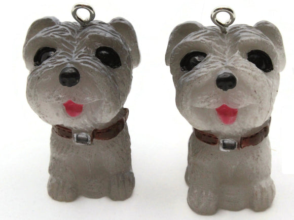 2 33mm Gray Dog Charms Puppy Resin Pendants Miniature Animal Charms Jewelry Making Beading Supplies kitsch charms Smileyboy