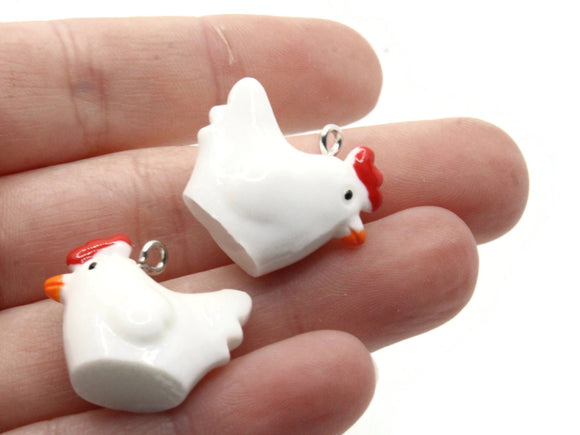 2 20mm White Chicken Charms Resin Hen Charms Animal Pendants Miniature Cute Charms Jewelry Making Beading Supplies kitsch charms Smileyboy