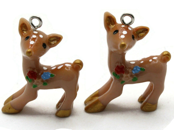 2 31mm Brown Floral Deer Charms Resin Charms Animal Pendants Miniature Cute Charms Jewelry Making Beading Supplies kitsch charms