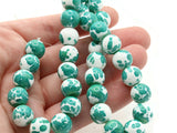 40 10mm Green and White Splatter Paint Beads Smooth Round Beads Glass Beads Jewelry Making Beading Supplies Loose Beads to String