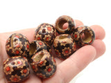 10 17mm Sun Flower Pattern Beads Black Wood Barrel Beads Jewelry Making Beading and Macrame Supplies Large Hole Lightweight Beads