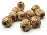10 17mm Square Pattern Beads Beige Wood Barrel Beads Jewelry Making Beading and Macrame Supplies Large Hole Lightweight Beads
