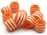 10 12mm Orange and White Striped Beads Tube Beads to String Large Hole Beads Lightweight Beads European Style Beads Jewelry Making