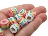 10 12mm Pastel Rainbow Striped Beads Tube Beads to String Large Hole Beads Lightweight Beads European Style Beads Jewelry Making
