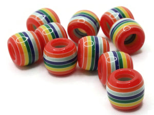 10 12mm Red Rainbow Striped Beads Tube Beads to String Large Hole Beads Lightweight Beads European Style Beads Jewelry Making