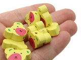 12 15mm Yellow and Pink Wooden Teddy Bear Beads Animal Beads Wood Beads Toy Beads Cute Beads Multicolor Beads Novelty Beads to String
