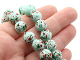 40 10mm Mint Green with Red & Pink Splatter Paint Beads Smooth Round Beads Glass Beads Jewelry Making Beading Supplies Loose Beads to String