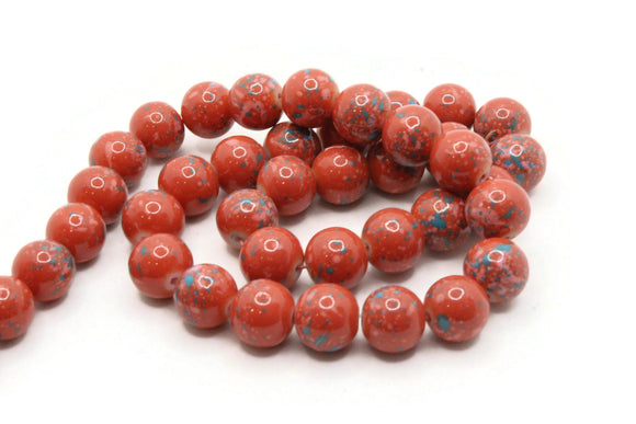 40 10mm Red with Pink & Blue Splatter Paint Beads Smooth Round Beads Glass Beads Jewelry Making Beading Supplies Loose Beads to String