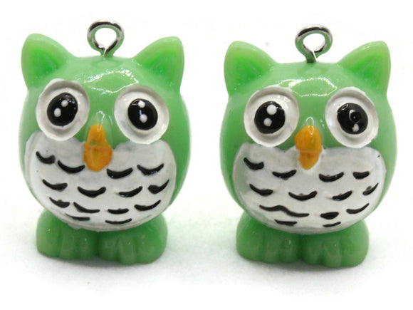 2 31mm Green Owl Charms Resin Charms Bird Pendants Miniature Cute Charms Jewelry Making Beading Supplies kitsch charms Smileyboy