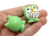 2 31mm Green Owl Charms Resin Charms Bird Pendants Miniature Cute Charms Jewelry Making Beading Supplies kitsch charms Smileyboy