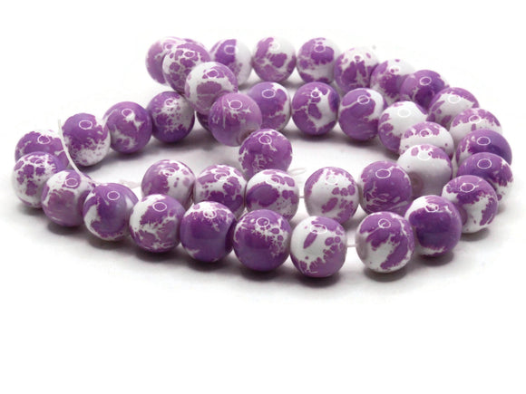 40 10mm White with Purple Splatter Paint Beads Smooth Round Beads Glass Beads Jewelry Making Beading Supplies Loose Beads to String