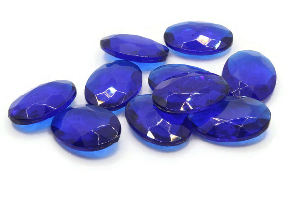 10 25mm Faceted Oval Rhinestones Sapphire Blue Vintage West Germany Plastic Cabochons Jewelry Making Beading Supplies