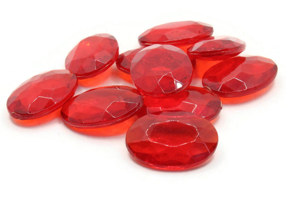 10 25mm Faceted Oval Rhinestones Ruby Red Vintage West Germany Plastic Cabochons Jewelry Making Beading Supplies