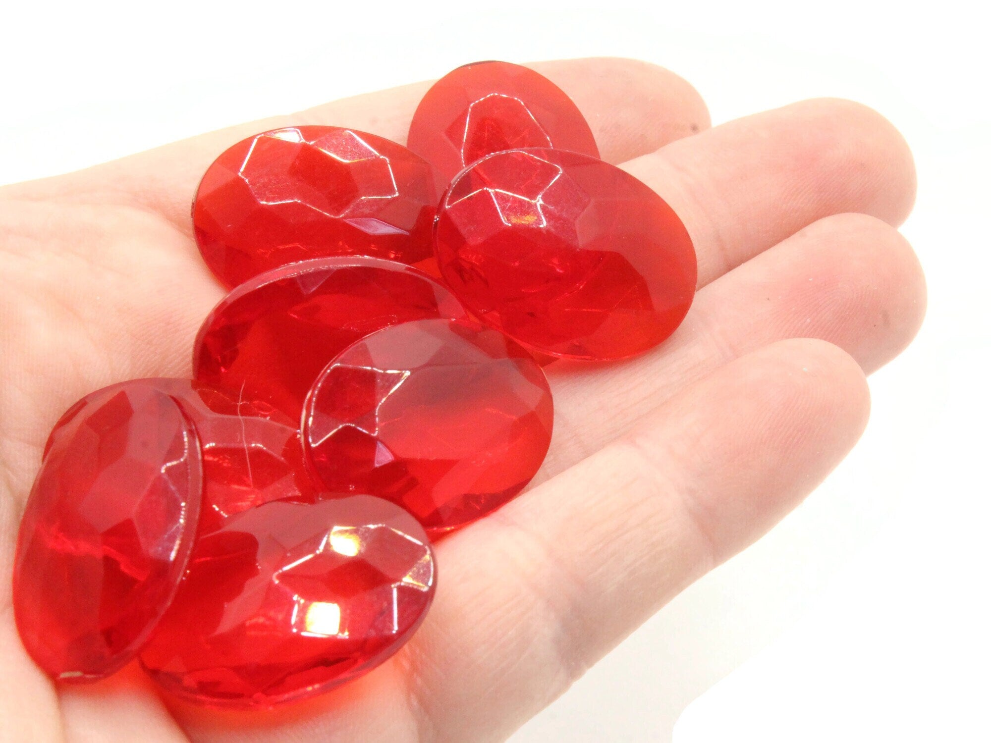 Red Ruby Flat Back Acrylic Pearl Cabochons Plastic Gems for Crafts