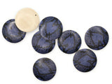 8 30mm Blue and Black Pixilated Printed Wood Pendant Flat Round Wooden Beads Jewelry Making Beading Supplies