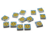 15 20mm Blue and Yellow Beads Wooden Happy Face Beads Emoji Beads Wood Beads Two Hole Beads Multicolor Beads Novelty Beads to String