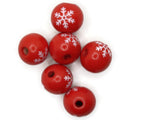 6 16mm Red and White Snowflake Wood Beads Round Snow Beads Wooden Beads Ball Beads Jewelry Making Beading Supplies Smileyboy