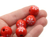 6 16mm Red and White Snowflake Wood Beads Round Snow Beads Wooden Beads Ball Beads Jewelry Making Beading Supplies Smileyboy