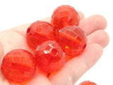 8 22mm Clear Red Faceted Round Beads Acrylic Round Beads Plastic Ball Beads Jewelry Making Beading Supplies Chunky Large Loose Beads