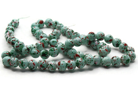 68 6mm Mint Green with Red and Green Splatter Paint Smooth Round Beads Glass Beads Jewelry Making Beading Supplies Loose Beads to String