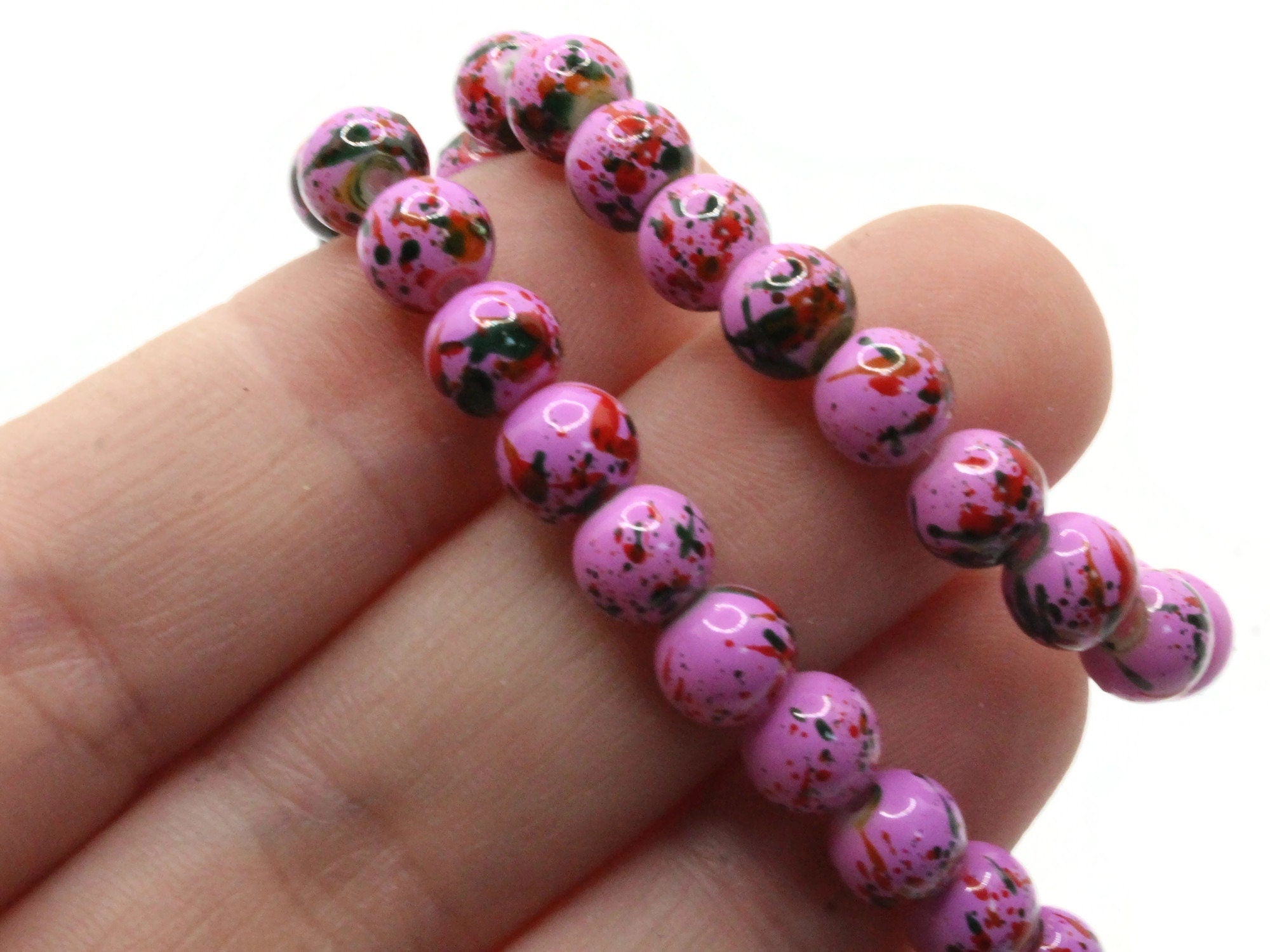 40 10mm White with Purple Round Glass Splatter Paint Beads by Smileyboy Beads | Michaels