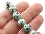 40 10mm Mint Green with Red & Pink Splatter Paint Beads Smooth Round Beads Glass Beads Jewelry Making Beading Supplies Loose Beads to String