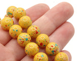 40 10mm Yellow with Red & Green Splatter Paint Beads Smooth Round Beads Glass Beads Jewelry Making Beading Supplies Loose Beads to String