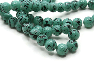 68 6mm Turquoise and Black Splatter Paint Beads Smooth Round Beads Glass Beads Jewelry Making Beading Supplies Loose Beads to String