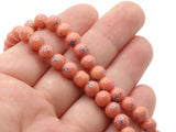 68 6mm Coral and Blue Splatter Paint Beads Smooth Round Beads Glass Beads Jewelry Making Beading Supplies Loose Beads to String