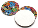3 59mm  Multi-Color Swirl Printed Wood Pendant Flat Round Wooden Beads Jewelry Making Beading Supplies