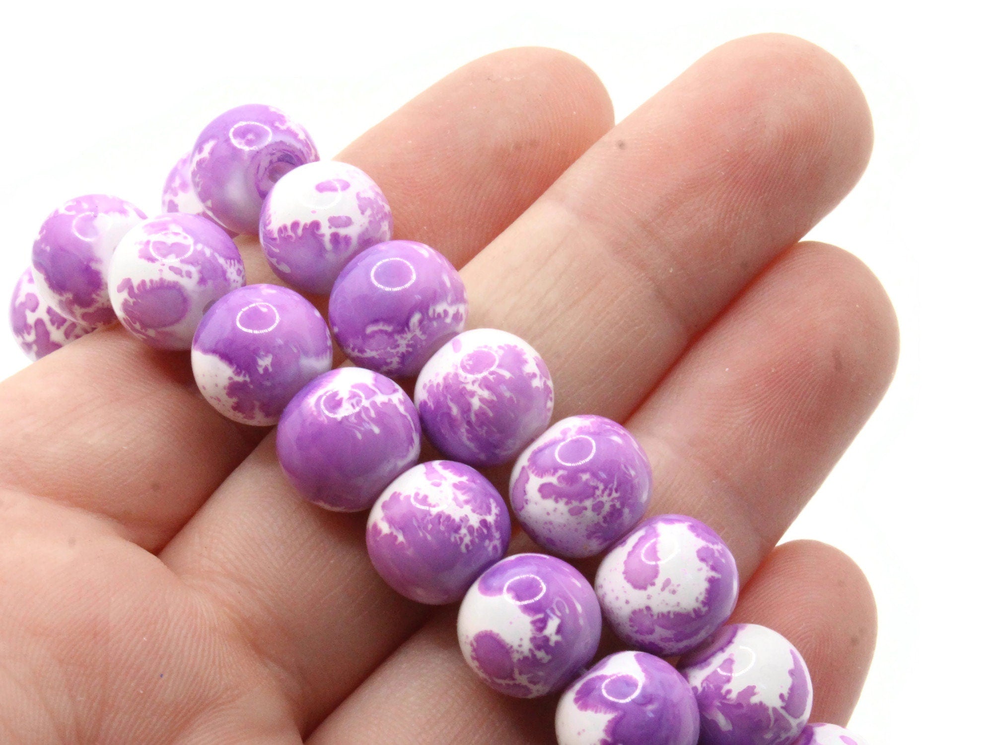 Purple Transparent 10mm Melon Plastic Beads - White Core Bead (100pcs)