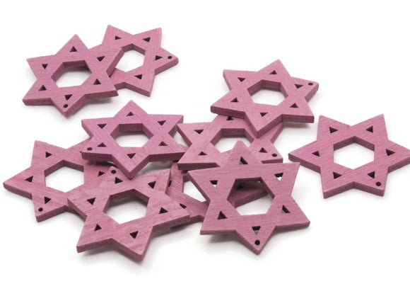 10 32mm Mauve Pink Star of David Wood Pendant Wooden Beads Jewelry Making Beading Supplies Religious Charms Six Point Star Beads