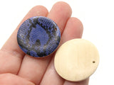 8 30mm Blue and Black Pixilated Printed Wood Pendant Flat Round Wooden Beads Jewelry Making Beading Supplies