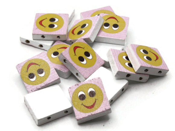 15 20mm Pink and Yellow Beads Wooden Happy Face Beads Emoji Beads Wood Beads Two Hole Beads Multicolor Beads Novelty Beads to String