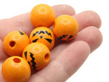 6 16mm Orange and Black Jack O Lantern Wood Beads Round Pumpkin Beads Wooden Beads Ball Beads Jewelry Making Beading Supplies Smileyboy