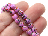 68 6mm Pink with Red and Green Splatter Paint Smooth Round Beads Glass Beads Jewelry Making Beading Supplies Loose Beads to String