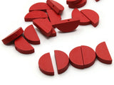 30 20mm Red Semi-Circle Beads Flat Disc Half Coin Wood Beads Wooden Beads Jewelry Making Beading Supplies Loose Beads