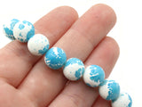 40 10mm White with Sky Blue Splatter Paint Beads Smooth Round Beads Glass Beads Jewelry Making Beading Supplies Loose Beads to String