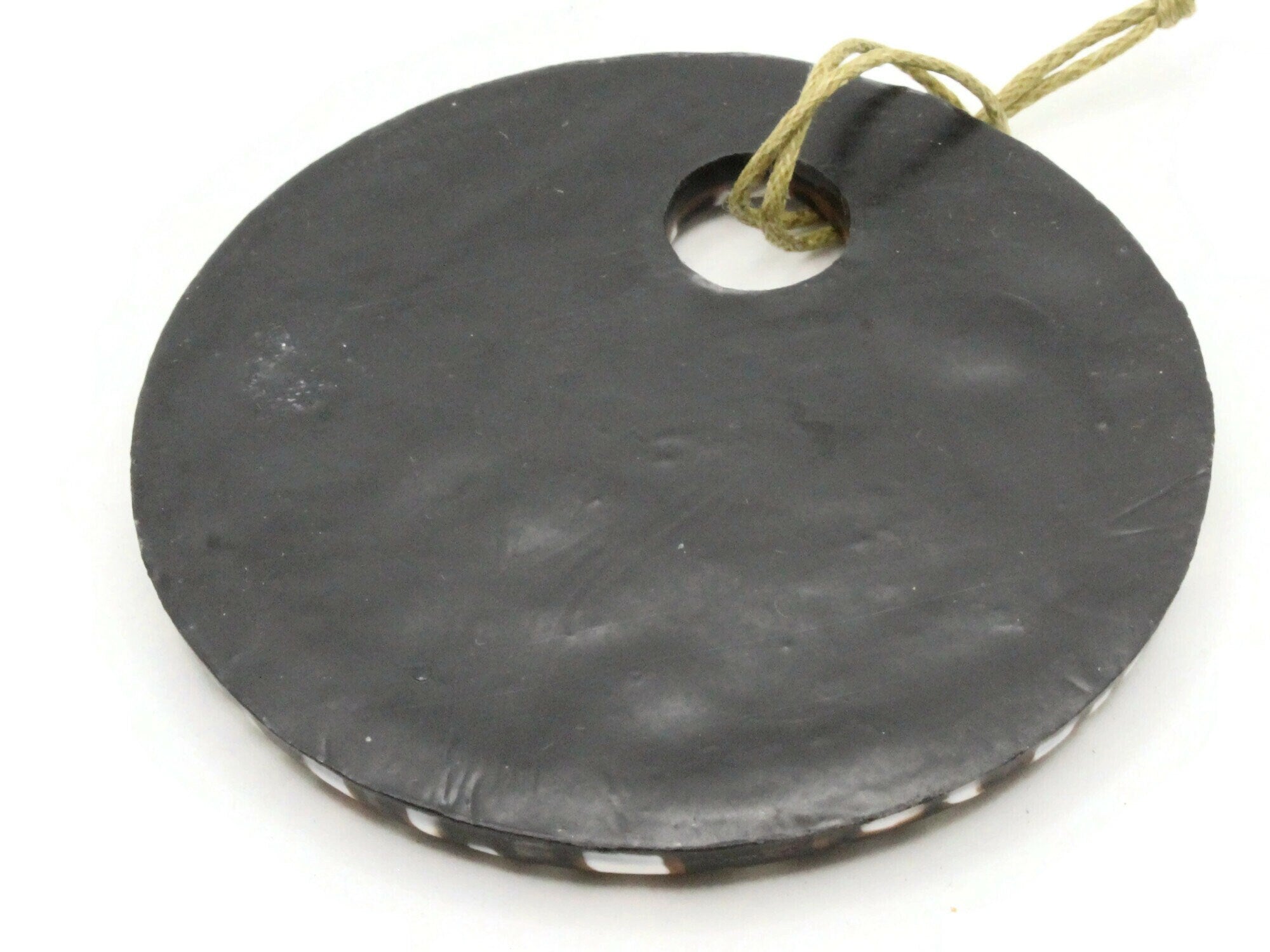 68mm Browns White and Black Polymer Clay Flat Circle Gogo Pendant