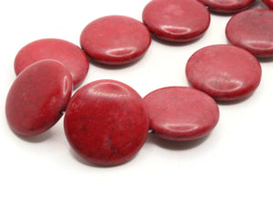 14 29mm Howlite Coin Beads Gemstone Beads Dyed Beads Red Beads Jewelry Making Beading Supplies Howlite Stone Beads