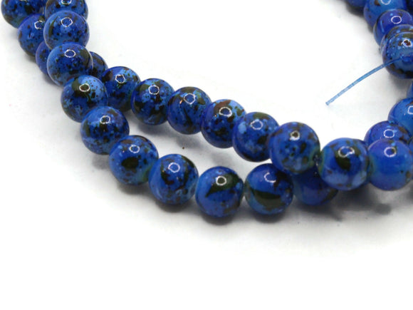 68 6mm Blue and Black Splatter Paint Beads Smooth Round Beads Glass Beads Jewelry Making Beading Supplies Loose Beads to String
