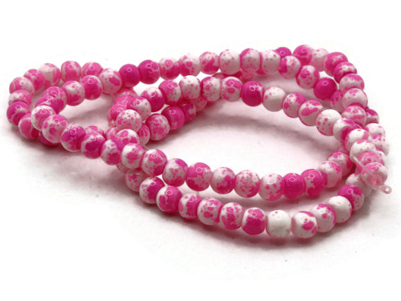 100 4mm White with Bright Pink Splatter Paint Beads Smooth Round Beads Glass Beads Jewelry Making Beading Supplies Loose Beads to String