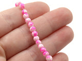 100 4mm White with Bright Pink Splatter Paint Beads Smooth Round Beads Glass Beads Jewelry Making Beading Supplies Loose Beads to String