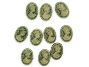 10 18mm x 13mm Green Cameo Cabochons Greek Cameo Woman Face Cameo Cabochons