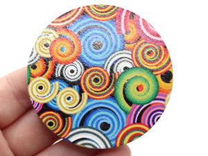 3 59mm  Multi-Color Swirl Printed Wood Pendant Flat Round Wooden Beads Jewelry Making Beading Supplies
