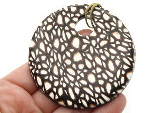 68mm Polymer Clay Pendant in Browns White and Black Spots Flat Circle Gogo Pendant Jewelry Making Beading Supplies